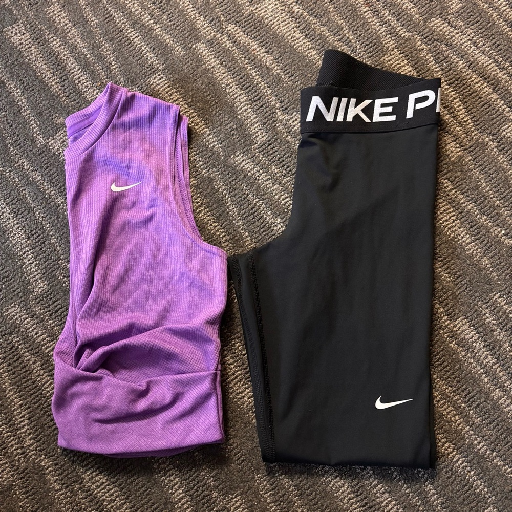 Nike Purple Tank and Black Leggings Set